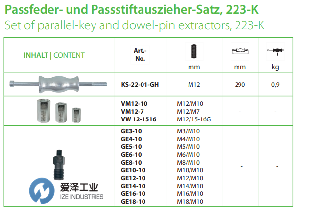 KUKKO平行鍵和銷釘提取器套裝223-K 愛(ài)澤工業(yè) izeindustries.png